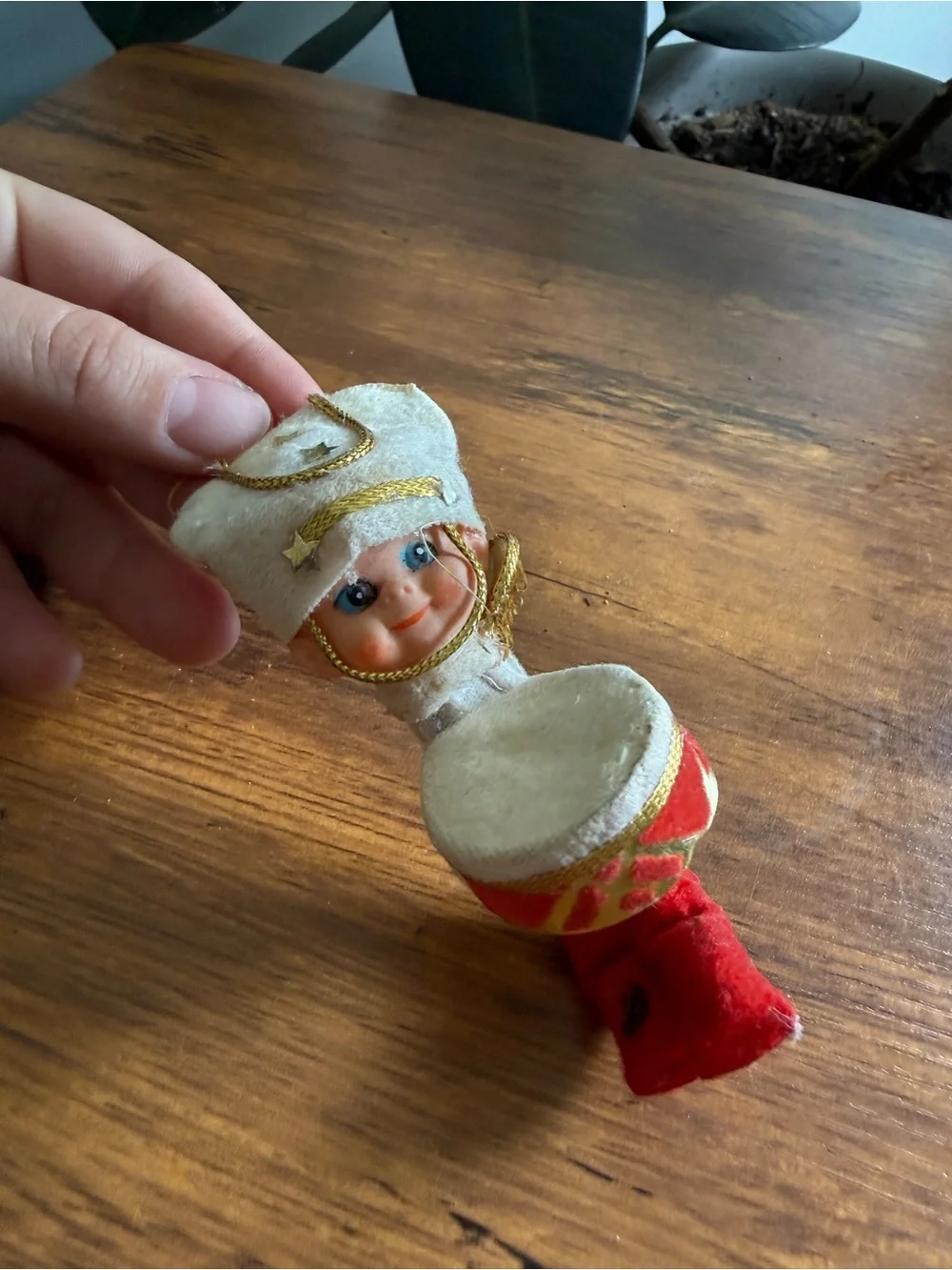 Vintage Angel drumline Doll Ornament in White and Red